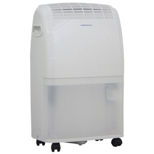 Déshumidificateur Kibernetik M20 blanc avec réservoir d'eau transparent et roulettes. Mobile, capacité 20 l.