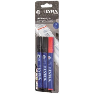 Set de marqueurs permanents Lyra, 3 stylos (2x noir, 1x rouge) pour marquages.