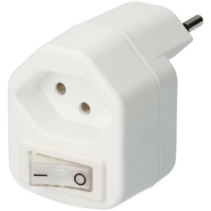 Adaptateur triple Type13 blanc avec interrupteur pour prise.