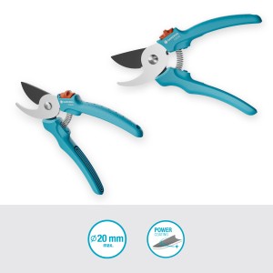 Cesoie da giardino Gardena EasyCut, diametro di taglio 20mm, con manici blu-turchese e lame in acciaio.