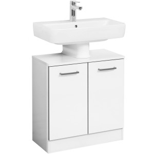 Meuble sous-vasque Pelipal Schwerin blanc, 60 cm, avec deux portes et vasque à poser.