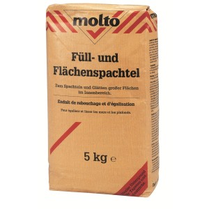Sack Molto Füll- und Flächenspachtel, 5 kg, zum Spachteln und Glätten von Wänden und Decken.