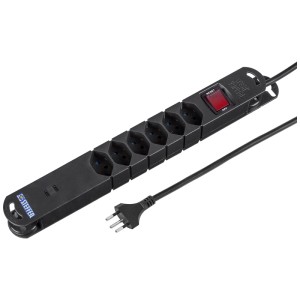 Multiprise noire Steffen avec 6 prises T13, 2 ports USB-C et câble de 3 m.