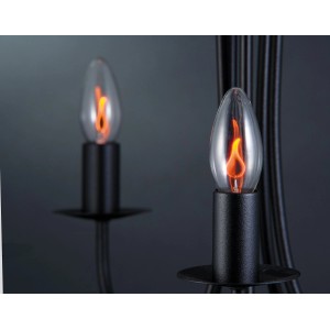 Paulmann LED-Flackerkerze E14, 3W, klare Glühbirne mit Flammeneffekt in einer schwarzen Halterung.