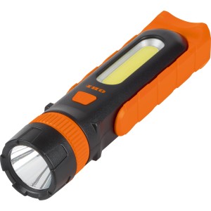 Lampe de travail OBI COB-LED orange et noire, lampe de poche avec deux zones d'éclairage.