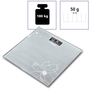 Rotel Personenwaage Flower, digital, silbergrau, bis 180 kg, mit Blumenmuster.
