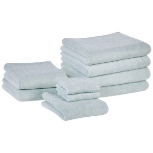 Set de 9 serviettes vertes Beliani Mitiaro en coton éponge avec motif zigzag.
