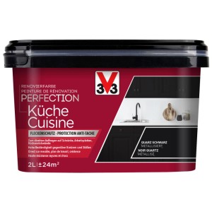 V33 Rénovation Perfection Cuisine, Noir Quartz Métallisé, 2 l. Peinture pour meubles de cuisine et plans de travail.
