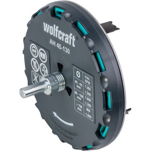 Sega a tazza regolabile wolfcraft AH 45-130 per fori precisi in cartongesso e legno.