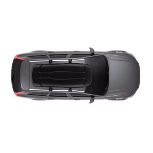 Coffre de toit Thule Force XT noir taille L sur une voiture, vue de dessus.