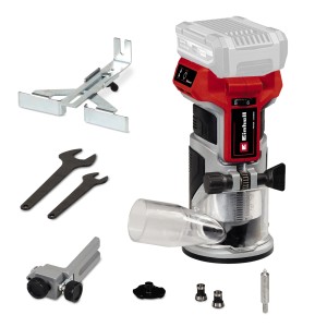 Fresatrice per bordi a batteria Einhell TP-ET 18 Li BL-Solo con accessori. Per lavori di legno precisi.