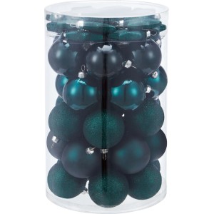 50 dunkelgrüne Weihnachtskugeln im Set: glänzend, matt und glitzernd. Ideal für Christbaumschmuck.