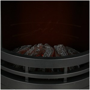 Emerio Feuerstelle 2000W mit Flammeneffekt und schwarzem Gitter.