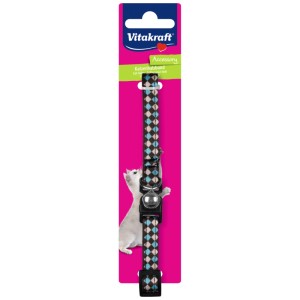 Collier pour chat Vitakraft à motifs, nylon, avec fermoir de sécurité et clochette, 22-36 cm.