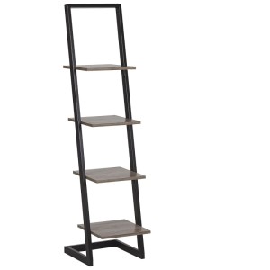 Étagère échelle Joplin moderne en métal noir avec 4 tablettes aspect bois.