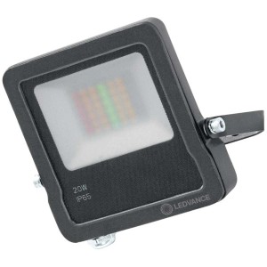 Faretto LED Ledvance Smart+ RGBW 20W, dimmerabile, grigio scuro per illuminazione esterna.