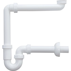 Siphon tubulaire blanc pour lavabos, 38,9 mm (G 1 1/4), en plastique.