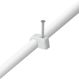 Collier express blanc avec clou pour fixation de câbles (Ø 7-11mm).