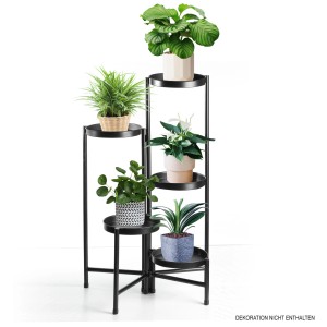 Supporto per piante nero a 5 ripiani per piante da interno e da giardino.
