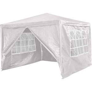 Pavillon blanc Tavares 290x290x246 cm avec parois latérales et fenêtres.