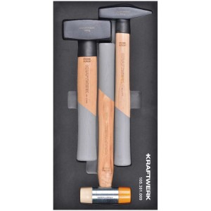 Set de marteaux Kraftwerk, 3 pièces : comprend un marteau de serrurier, un maillet à embouts et une massette avec manche en hickory.