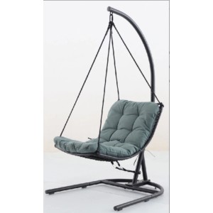 Fauteuil suspendu en acier anthracite avec coussin moelleux. Chaise balançoire moderne pour détente intérieur & extérieur.