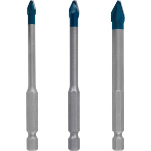 Set di punte per trapano Bosch Expert Hex-9 Hard Ceramic, 3 pezzi, per forare con precisione la ceramica.
