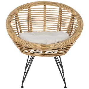 Sedia da giardino in rattan naturale con cuscino, parte del set lounge Beliani Maratea.