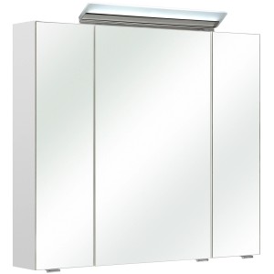 Armoire de toilette Pelipal 341, blanc, 80 cm de large, avec 3 portes miroir et éclairage LED.