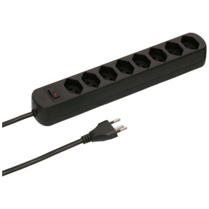 Multiprise noire Basic Line avec 8 prises de type 13 et interrupteur.