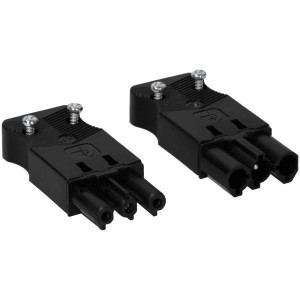 Fiche et prise AC 166 noire, plate, 3 pôles (250V/20A) avec connexion à vis.