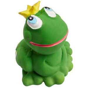 Lanco Rana Re bagno anatra in gomma naturale, figura verde per vasca con corona gialla.