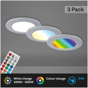 Briloner LED-Einbauleuchten Fungo Color, 3er-Set, Chrom matt, mit Farbwechsel und Fernbedienung.