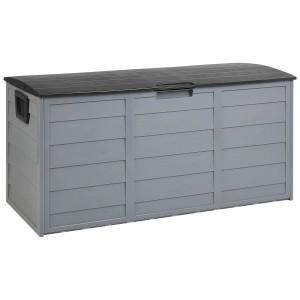 Coffre de rangement gris Beliani Locarno, 53x112x50 cm, pour outils de jardin et coussins.