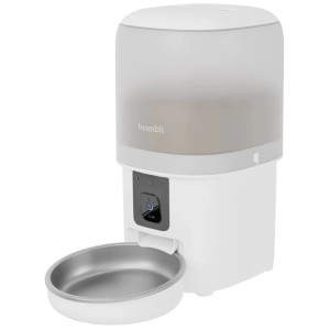Hombli Smart Pet Feeder bianco 4l per gatti e cani. Distributore automatico con camera trasparente, telecamera e ciotola.