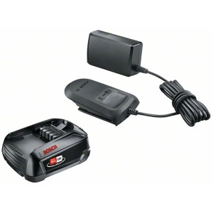 Kit de démarrage Bosch avec batterie 18V et chargeur pour outils électroportatifs.