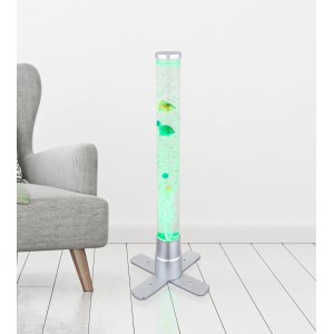 Lampadaire LED Globo Mendoza, lampe design argentée avec eau, poissons et changeur de couleurs RGB.