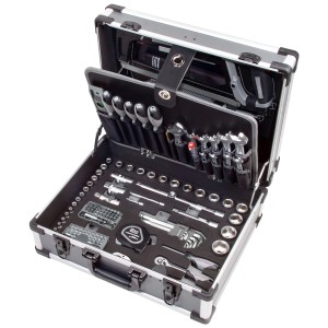 Mallette à outils Kraftwerk Basic Line B147 ouverte avec 158 outils, incluant douilles et tournevis.