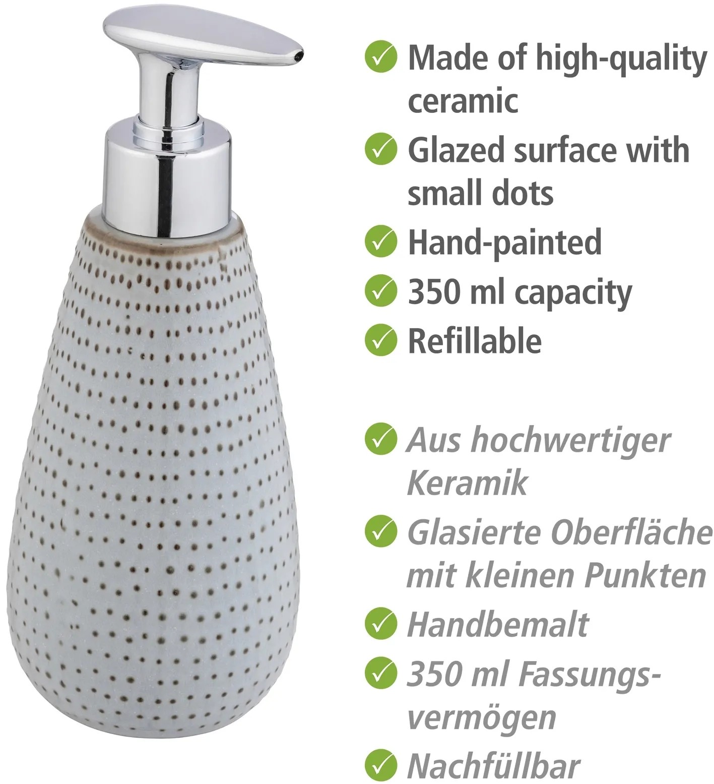 Sizikato Seifenspender Aus Porzellan, 340 Ml – Mit Pumpe, In Bonbonfarben, Für Bad & Küche
