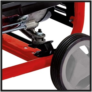 Gros plan : Roue et châssis du groupe électrogène Einhell TC-PG 35/E5.
