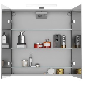 Armoire de toilette ouverte Jokey Decor Alu avec éclairage LED et étagères en verre.