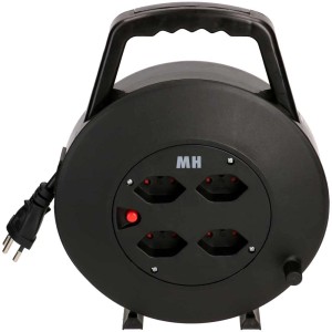 Enrouleur de câble noir MaxReel avec 4 prises de type 13 et câble de 10 m.