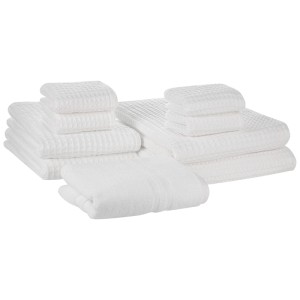 Ensemble de 9 serviettes blanches Beliani Areora en coton avec texture gaufrée.