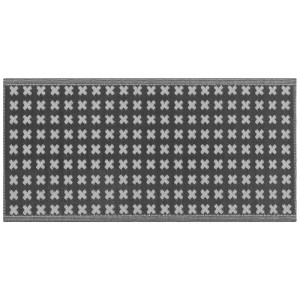 Beliani Outdoor-Teppich Rohtak Schwarz 90x180 cm aus Polypropylen. Jacquardgewebe mit hellem geometrischem Kreuzmuster.
