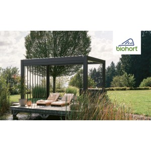 Copertura per patio Biohort con tenda da sole elettrica bianca, larghezza 4 m.