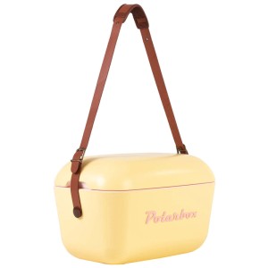 Polarbox frigo portatile giallo Retro Cooler con tracolla marrone, capacità 12 litri.