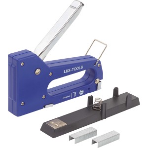 LUX Combitacker Classic, blu, con graffette e caricatore. Versatile per tessuto, legno e cartone.