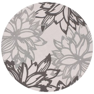 Runder Beliani Outdoor-Teppich Solapur, grau-beiges Blumenmuster, aus Polypropylen.