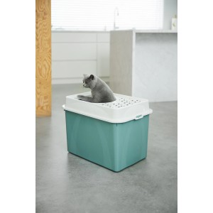 Maison de toilette ouverte Rotho Eco Berty, vert Mistletoe, avec chat.