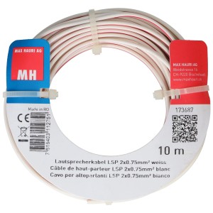 Câble de haut-parleur blanc LSP 2x0,75mm², rouleau de 10m pour audio et vidéo.